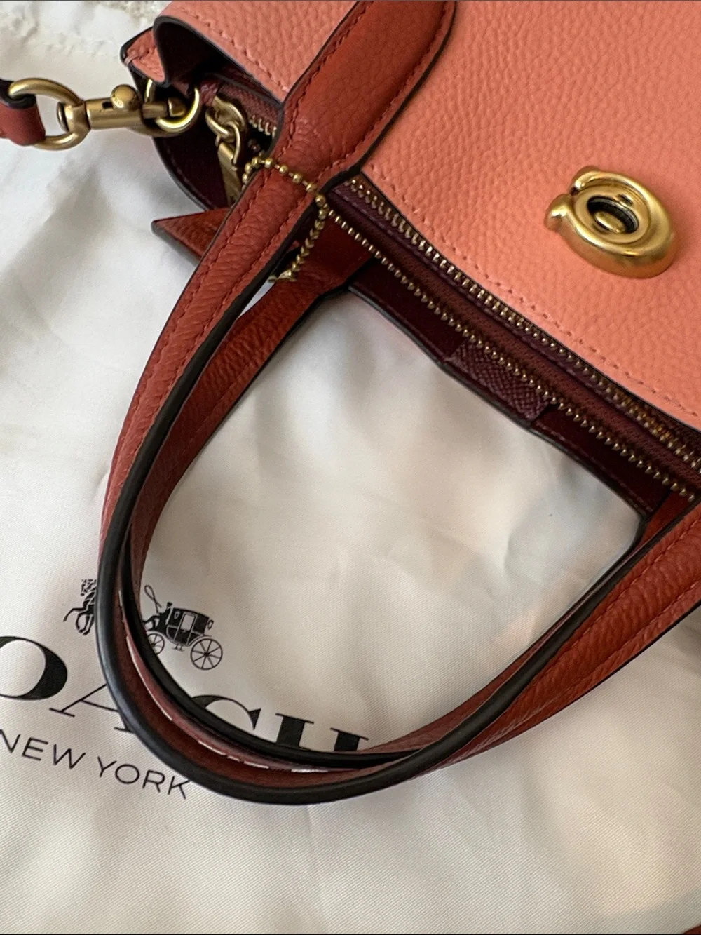 COACH Willow Colorblock Leather Tote 24 Shoulder Bag Crossbody Light Coral